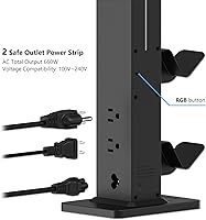 Vista 5 de KAFRI RGB Gaming Headphone Stand with 8 Light Modes, Controller Holder for Desk - with Retractable Charger Cable - 2 Outlet Power & 4 Type-C