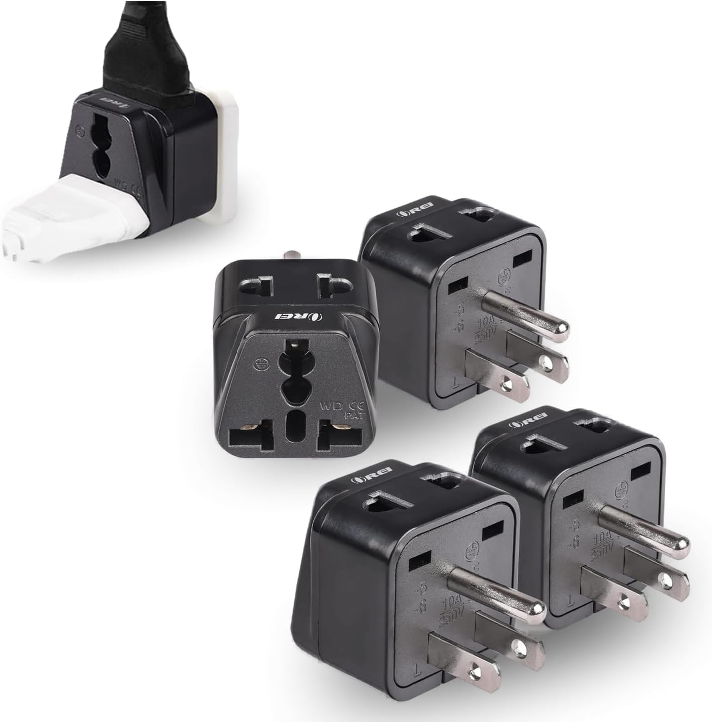 OREI USA, Canada Adapter Plug, Europe, UK, China to US American Adaptor – Grounded – Type B – Universal Socket – EU to US – 4 Pack