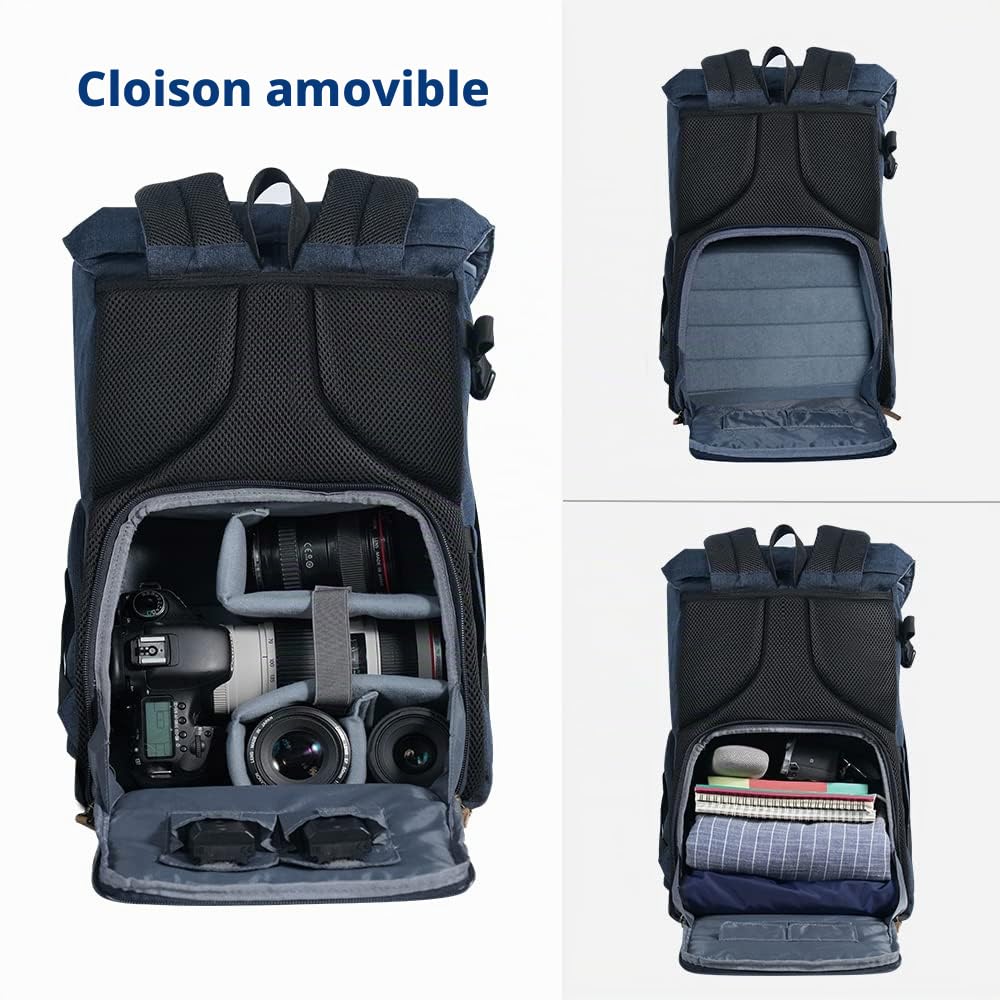 K&F CONCEPT Sac à Dos Appareil Photo, DSLR Sac de Voyage avec Housse Imperméable Inclus pour DSLR Canon Nikon Sony Olympus (XL)