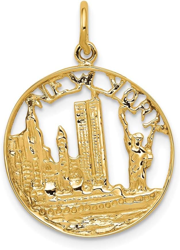 14k Yellow Gold New York Pendant Charm Necklace Travel Transportation Fine Jewelry Gifts For Women