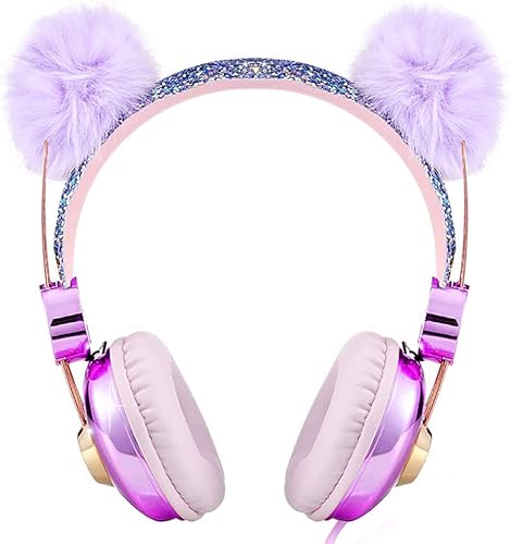 Miniatura 4 de kuyaon Auriculares para niños con micrófono para niñas, niños y adolescentes, lindos auriculares de oreja de oso con diadema ajustable, auriculares