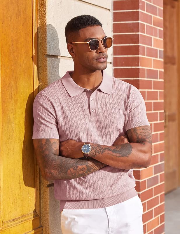 COOFANDY Mens Knit Polo Shirts Short Sleeve Slim Fit Textured Golf Polo Shirt Casual Summer Vacation T-Shirts - Image 3