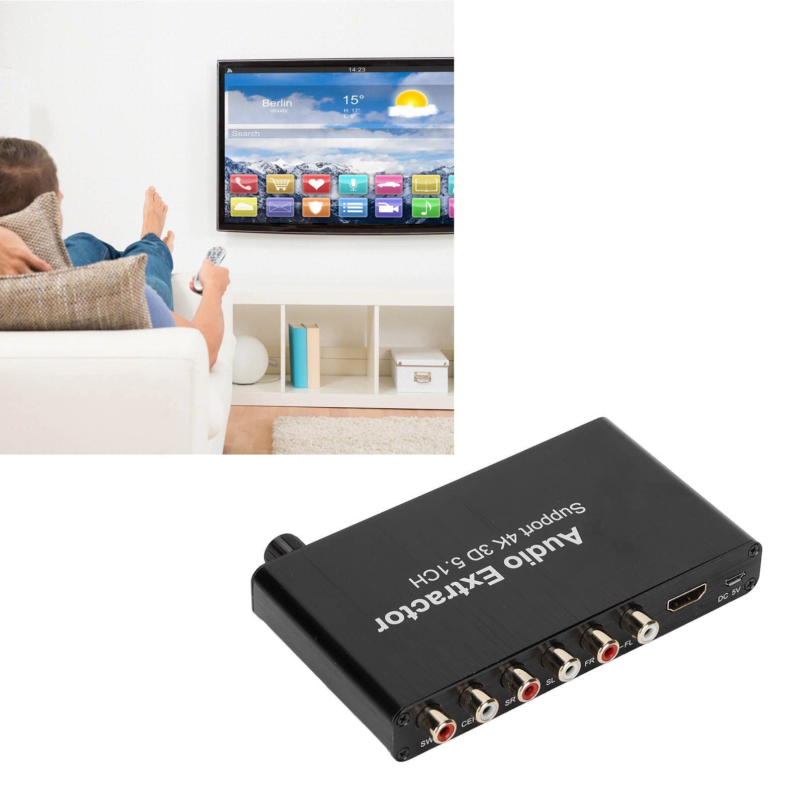 Estrattore audio 4K 3D 5.1CH HD Interfaccia multimediale Convertitore analogico Adattatore in lega di alluminio per 360 HDTV hdmi arc al convertitore audio