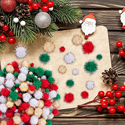 BQTQ 1200 Pieces Christmas Pom Pom Tinsel Pom Pom Balls Glitter Fluffy Pom Pom for Craft Making and Christmas Decorations (4 Sizes, Gold, White, Green, Red) - Thumbnail 7