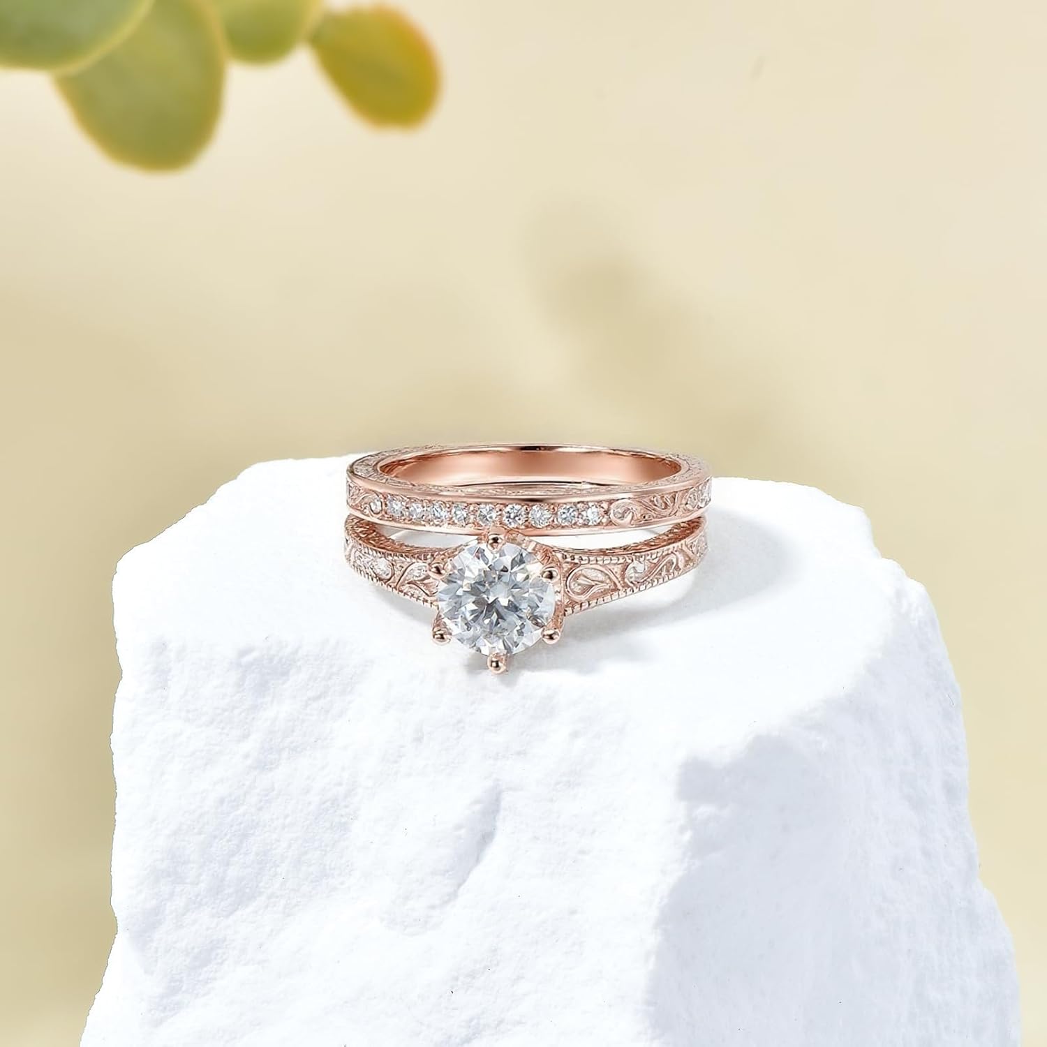 1.2 Carat(ctw) Round Cut Moissanite/Lab-Grown Diamond Wedding Engagement Ring Set for Women Custom Vintage Wedding Ring Set in Sterling Silver/10K/14K/18K Solid Gold（D Color, VVS Clarity）