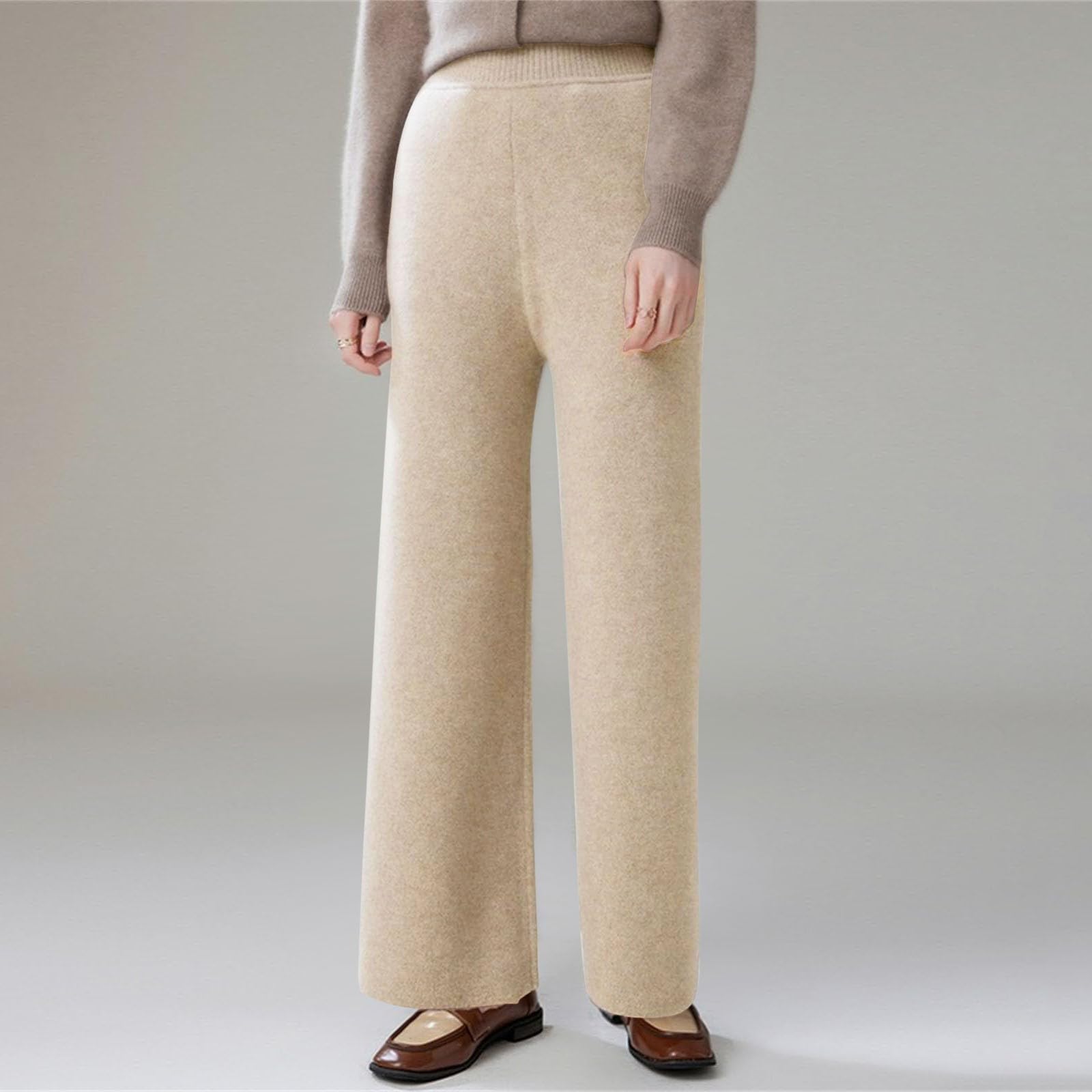 Pantalon de Jogging Confortable pour Femme, Doux, en Laine tricotée, Taille élastique, Jambe Droite, Automne Hiver#M