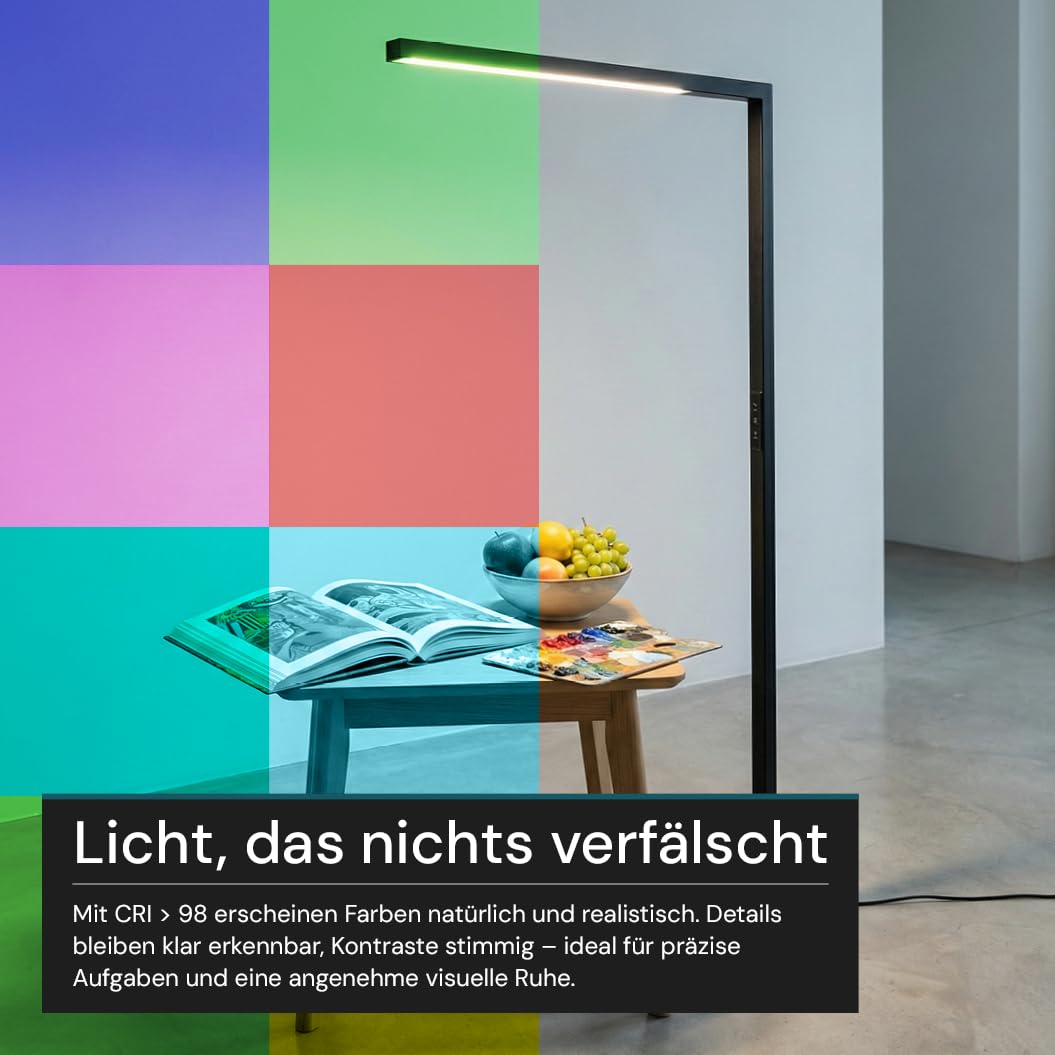 LUXULA Büro Stehleuchte LED Up/Down dimmbar Schwarz - Stehlampe Büro mit Touchsteuerung & Automatikdimmung, 45W 3500lm, 4000K Neutralweiß, UGR<16, CRI 98, Up/Down regelbar, 90° Abstrahlwinkel
