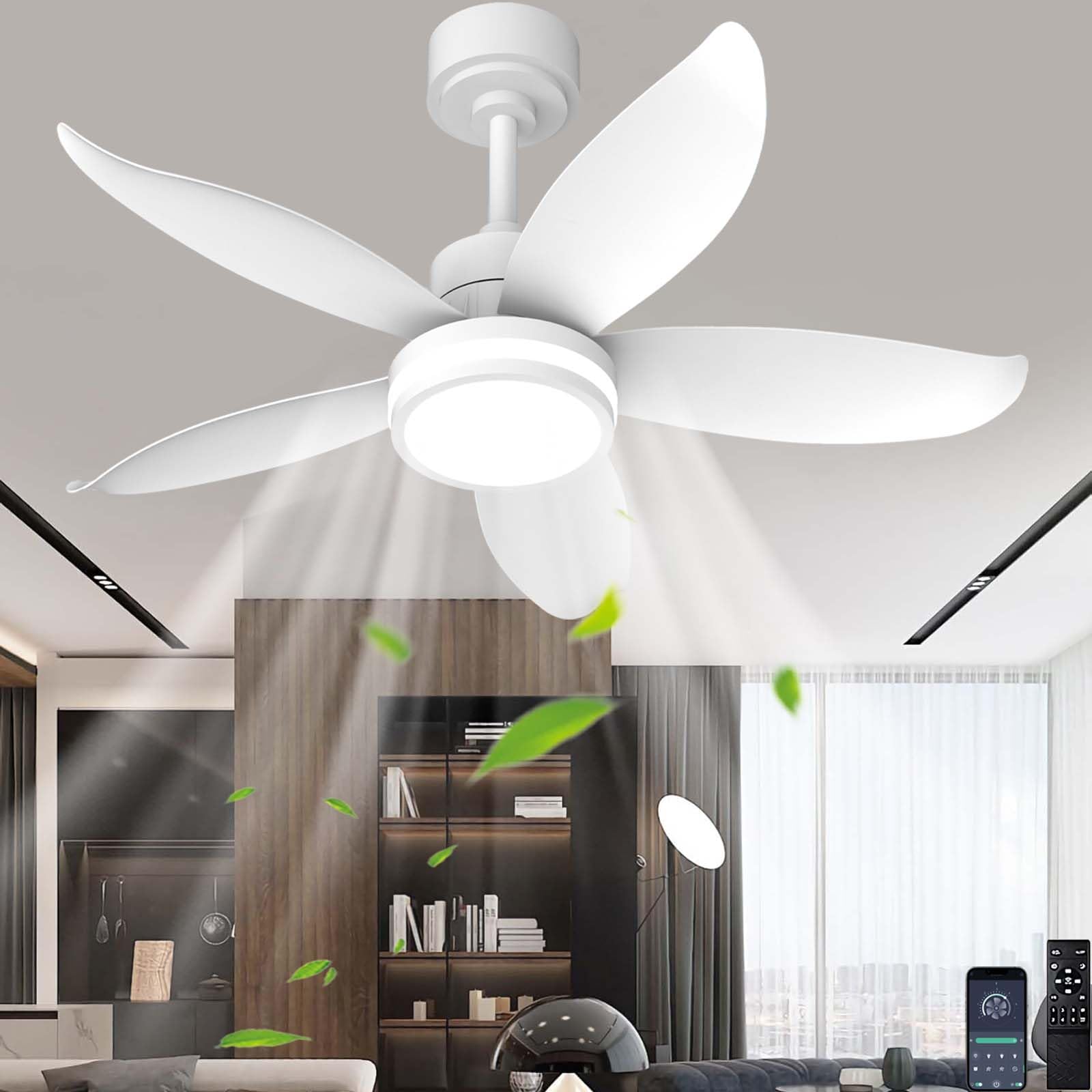SXDMOUBK Dimmable Silent Ceiling Fan with Remote & App Control 6-Speed Reversible Light Fan with Timer Ideal for Bedrooms Living Rooms Dining Rooms - White 25
