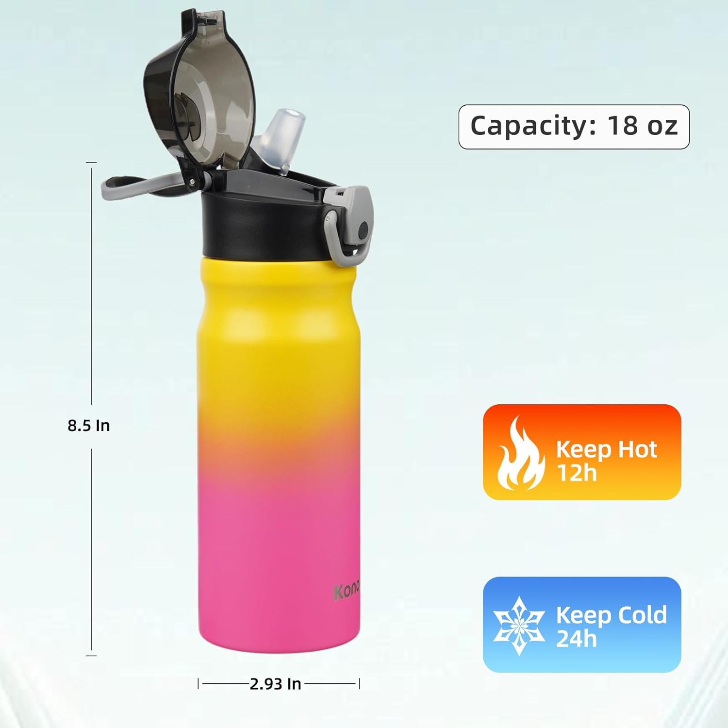 Insulated Water Bottle with Straw and Carry Loop,18 oz Stainless Steel Double Wall Vaccum Metal Water Flask with Leak-proof Lid,Rainbow - Image 3