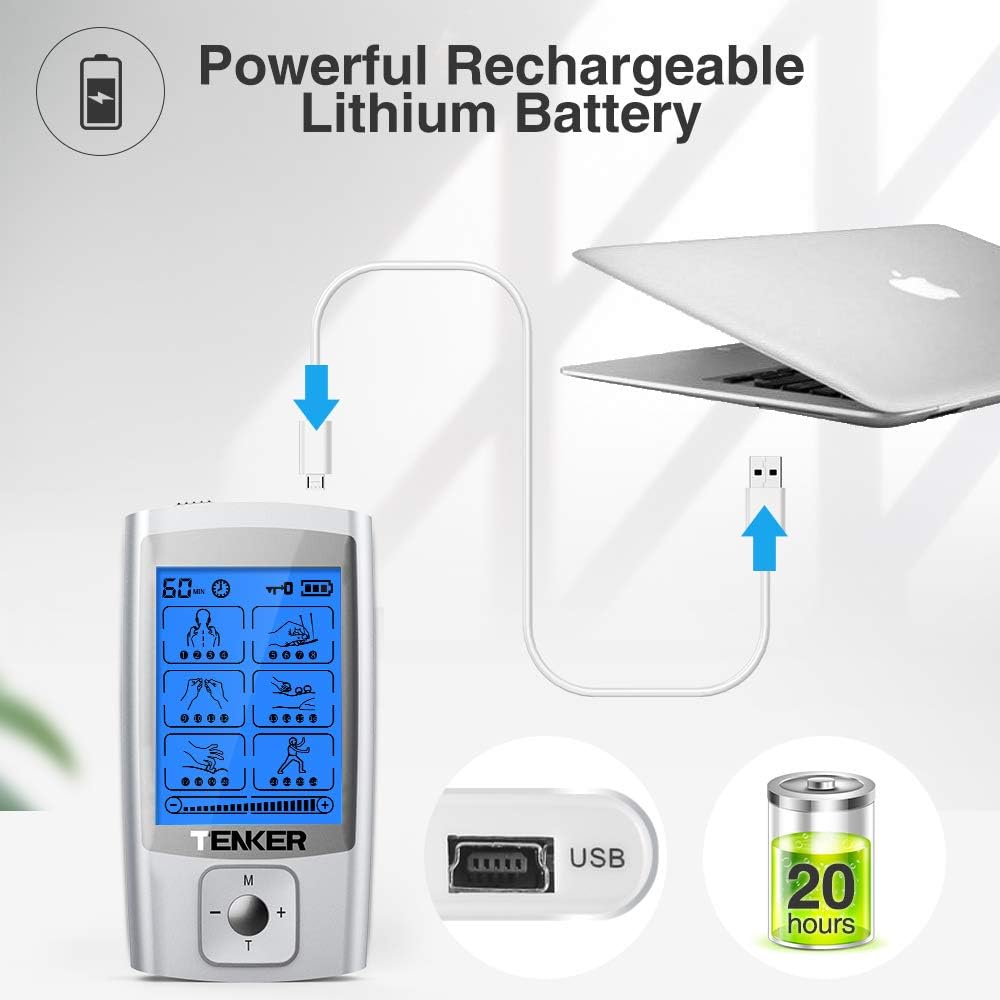 Exclusive Special TENKER TENS EMS Unit Muscle Stimulator, 24 Modes TENS Machine for Pain Relief & Muscle Strength Rechargeable Electronic Pulse Massager(Not Fit TENKER Square Pads)
