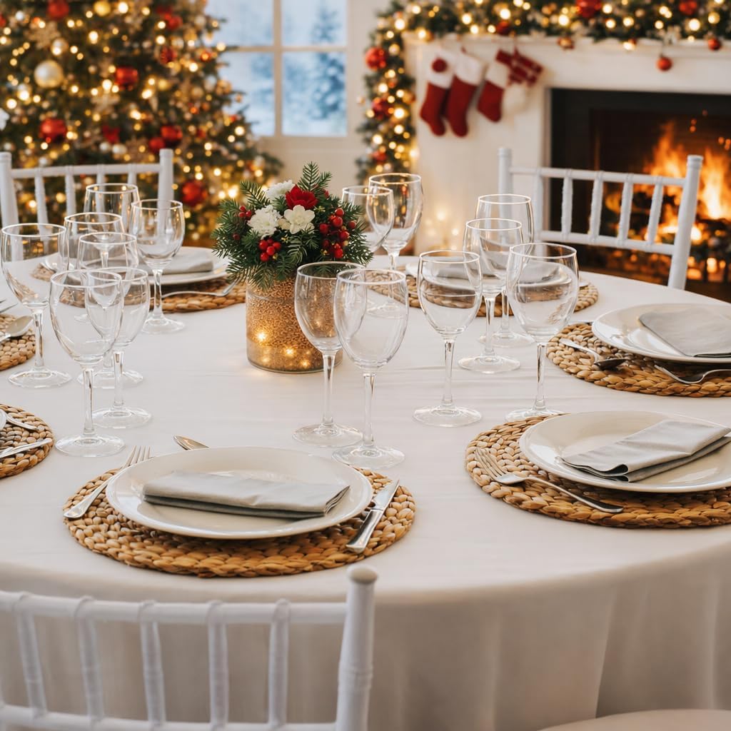 NiHome 12-Pack Round Woven Placemats & Coasters Set, 6 Large 12-Inch + 6 Small 4-Inch, Handcrafted Heat-Resistant Table Mats for Dining, Kitchen, Living Room, Outdoor and Festive Decor, Easy to Clean