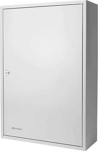 Vista 4 de Barska Gabinete para llaves de 240 posiciones con ganchos numerados, organizador de llaves de acero para montaje en pared, caja fuerte con registro