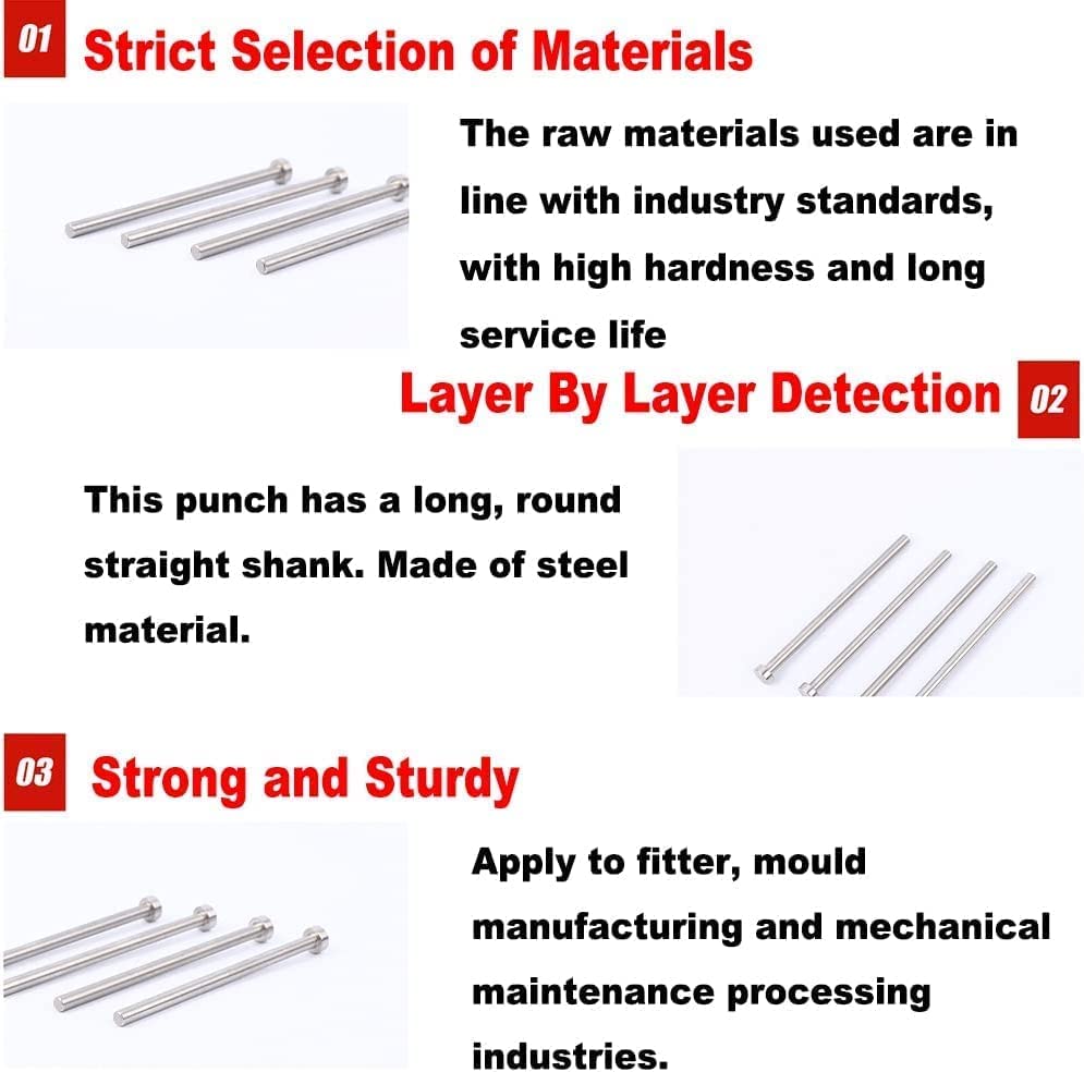 Miniatura 5 de Utoolmart 18 "de diámetro punta redonda de acero recto eyector Pin Punch 8 pulgadas largo gris plateado 5pcs