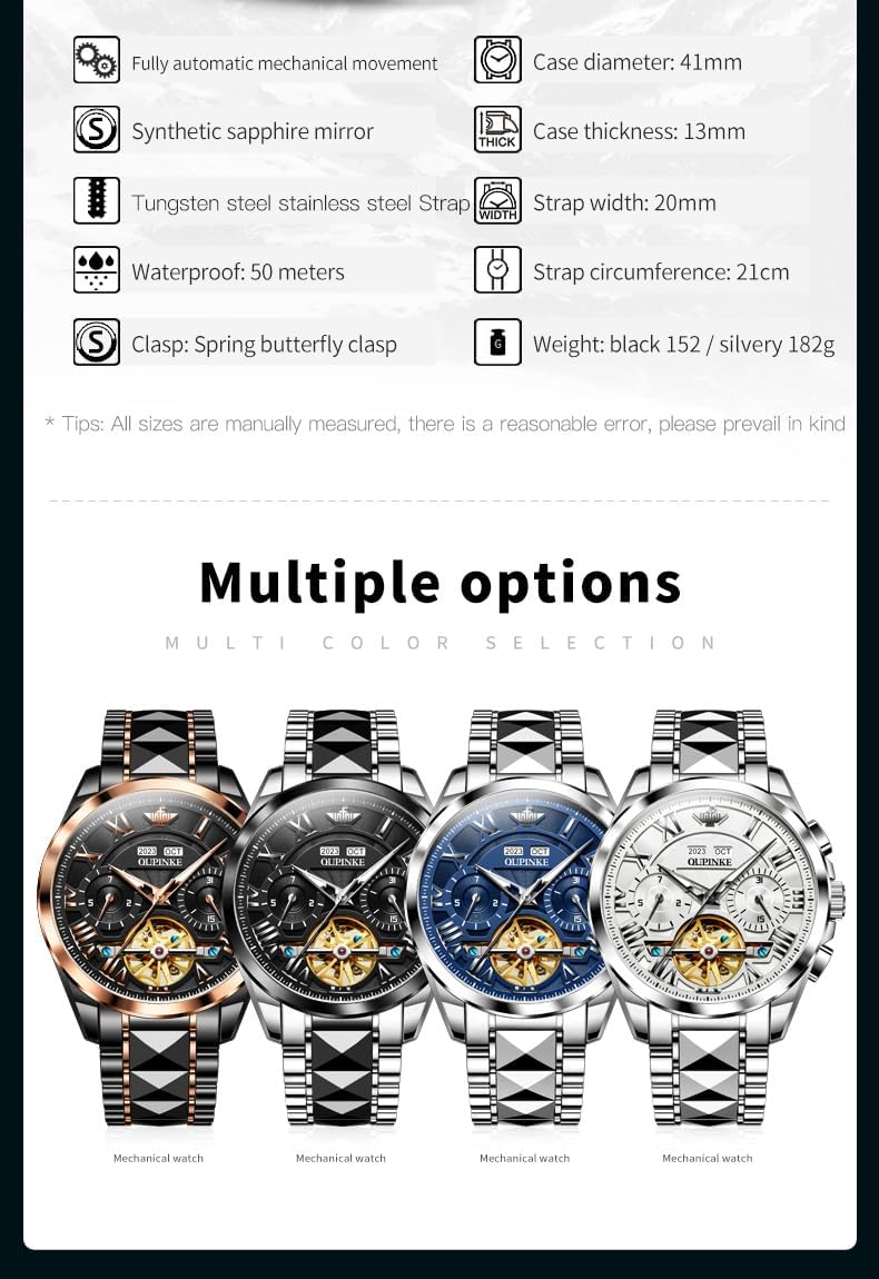 OUPINKE Watches for Men Automatic Skeleton Self Winding Dress Wrist WatchBusiness Waterproof Luminous Tungsten…