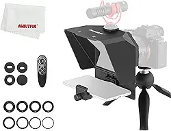 PRONSTOOR Kit de teleprompter portátil para celular e teleprompter de vídeo com controle remoto para gravação de telefone e DSLR (mini teleprompter + mini tripé)