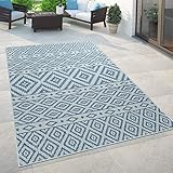 Paco Home In- & Outdoor Teppich Balkon Terrasse Orientalisch Skandi Designs Kreis Muster, Grösse:120x170 cm, Farbe:Blau