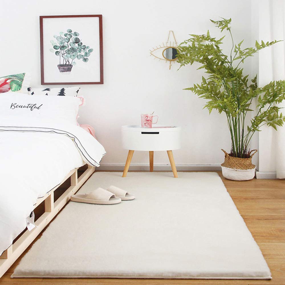 Alfombra De Piel De Conejo Artificial, Antideslizante Alfombra De Piel De Conejo Artificial para Alfombra De Sala De Estar,Tapete para Cama,Dormitorio,Sofá,Blanco,200x300cm