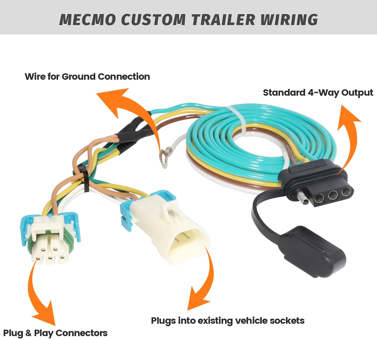 MECMO 4 Way Flat Trailer Wiring Harness for 1998-2004 Chevy S-10/GMC Sonoma & 1998-2000 Isuzu Hombre, Plug-in Simple Custom-Fit T-Connector 4 Pin Trailer Hitch Wiring
