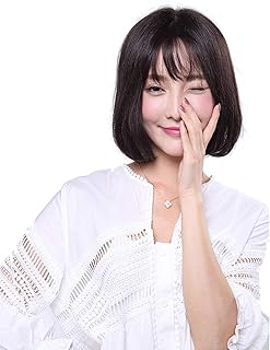 HIYE フルウィッグ ボブ 医療用 人毛100％ 前髪 女性 つむじ 分け目 人工皮膚 女装 ウィッグ 手植え かつら 女性 (自然黒, 40cm)