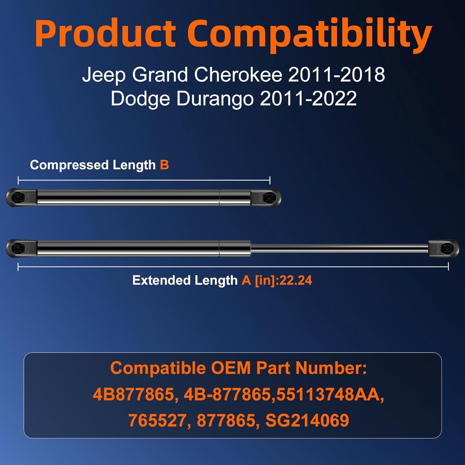 Qty (1) 55113748AA Hood Strut Lift Support Compatible with Jeep Grand Cherokee 2011-2021 Accessories, Bonnet Shock Strut for 2011-2022 Dodge Durango Accessories