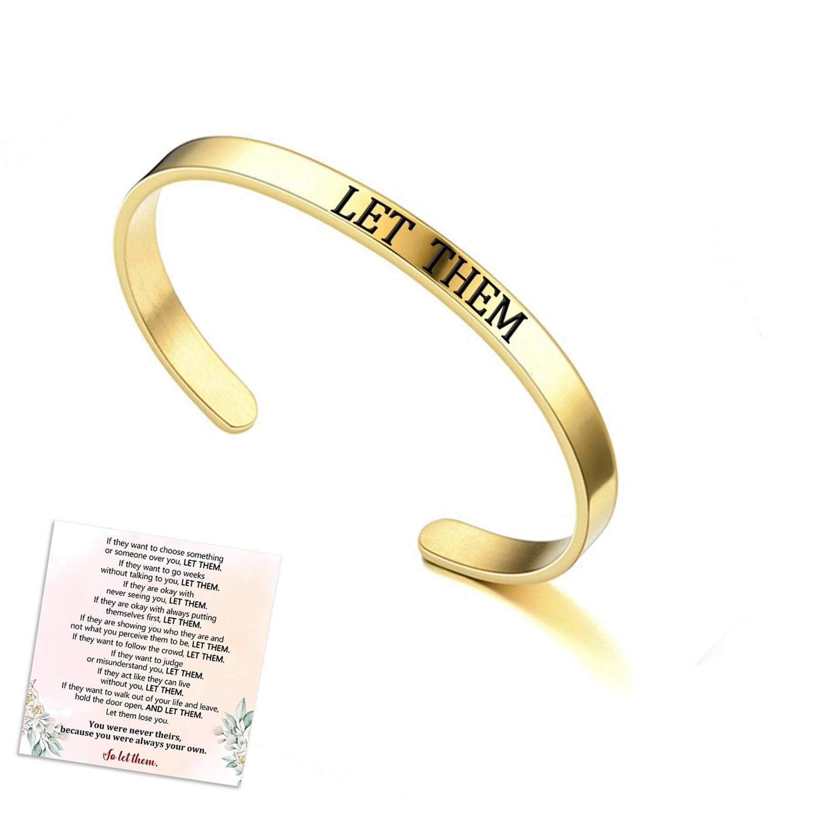 Let Them Cuff Bracelet, Self Worth Motivational Engraving Bracelets Stainless Steel Open Adjustable Handmade Engraved Friendship Cuff Bangle Jewelry