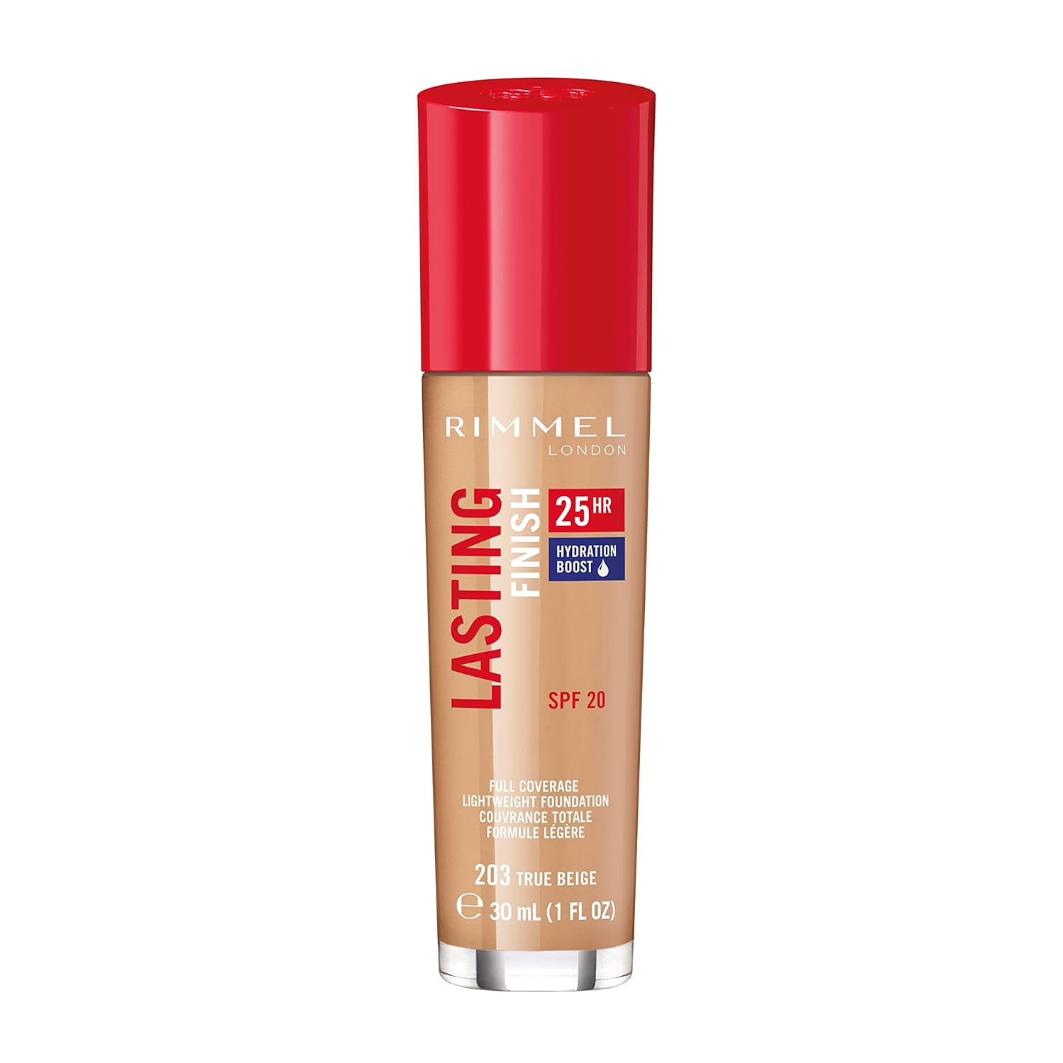 Rimmel London Lasting Finish 25HR – 203 True Beige – Foundation, 25-Hour Wear, Full Coverage, Waterproof, 1oz