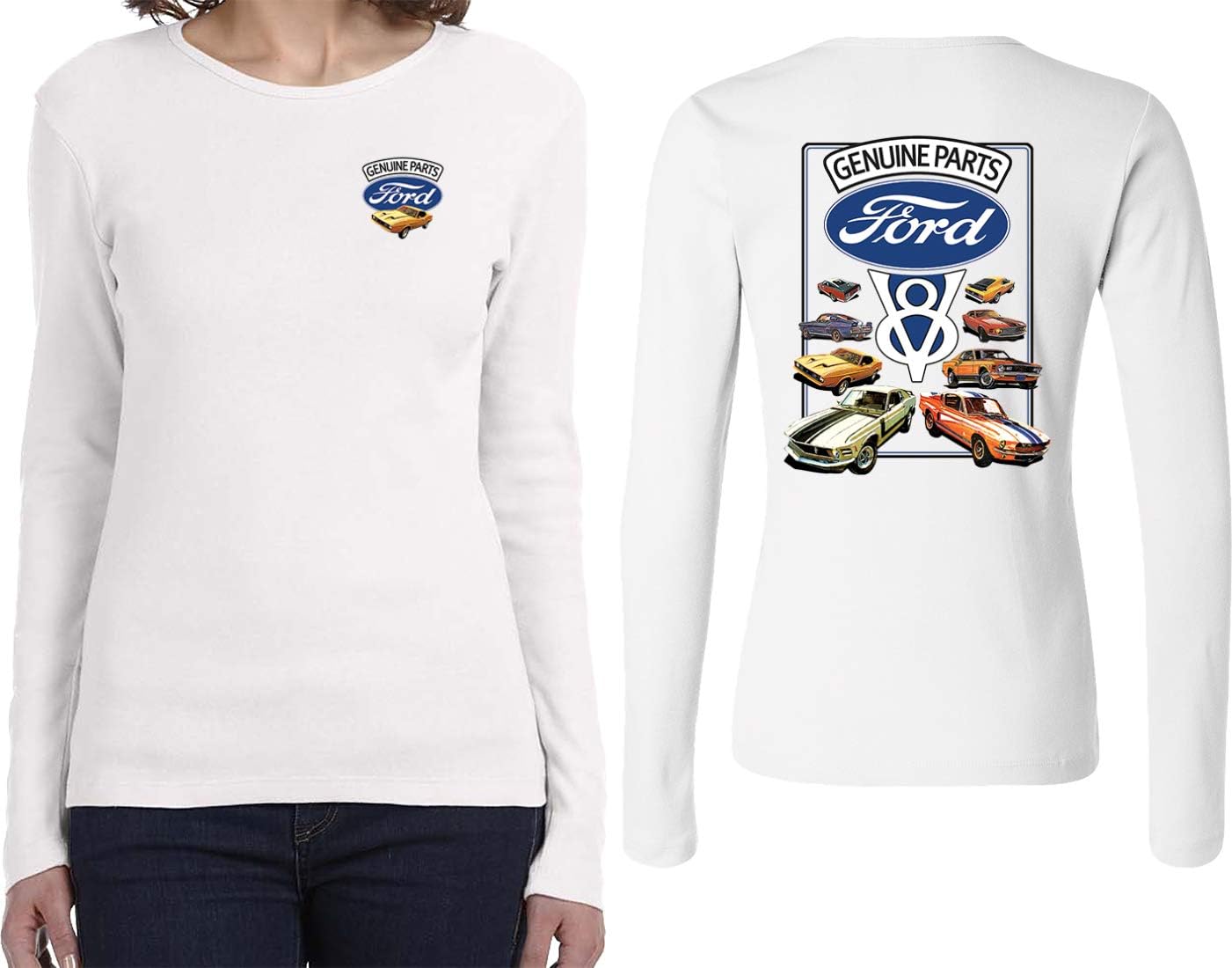 Ladies Ford Mustang T-Shirt V8 Collection Front and Back Long Sleeve
