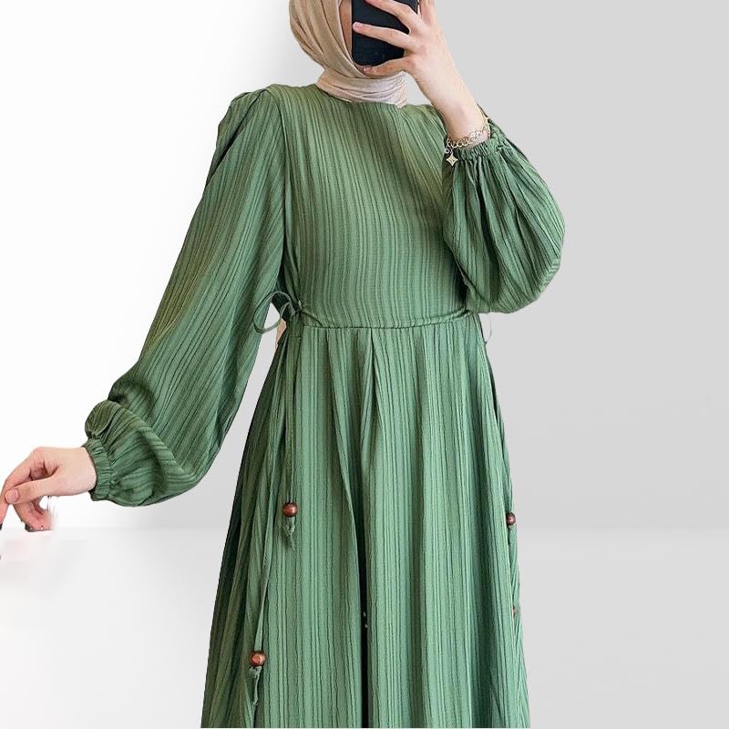 Robe longue musulmane de qualité supérieure avec manches lanternes - 3