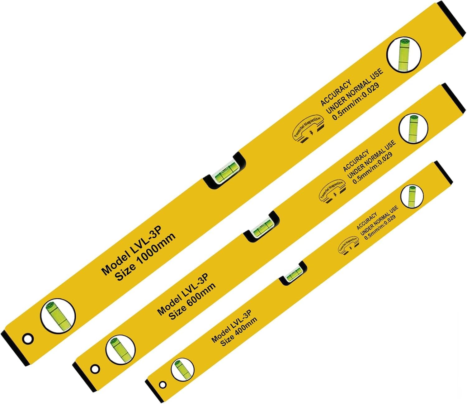 Spirit Level Set, 3pcs High Accuracy Spirit Leveler Lightweight DIY Builder 400, 600, 1000mm, Aluminum Alloy Level Set, Large Spirit Levels with Powerful Magnets