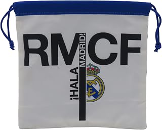 CYPBRANDS Real Madrid, Mochila Saco, Bolsa de Merienda, Almuerzo, Preescolar, Color Blanco, Producto Oficial