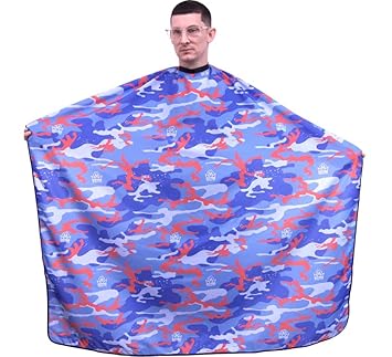 King Midas Camo Barber Capes Professional Hair Cutting Cape With Snap Buttons (Blue)