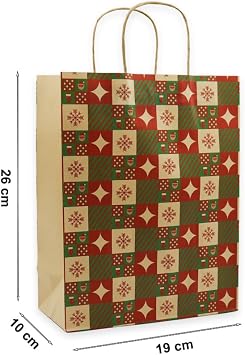 19x26 Premium Yılbaşı Hediye Çantası (4 Adet) – Dayanıklı Kraft Kağıt Çanta, Hediye Paketi İçin Uygun - M1