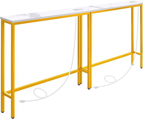 ELYKEN Paquete de 2 mesas de sofá de consola estrecha de 5.9 pulgadas con tomas de corriente y puerto USB, 5.9 pulgadas de profundidad x 39.4