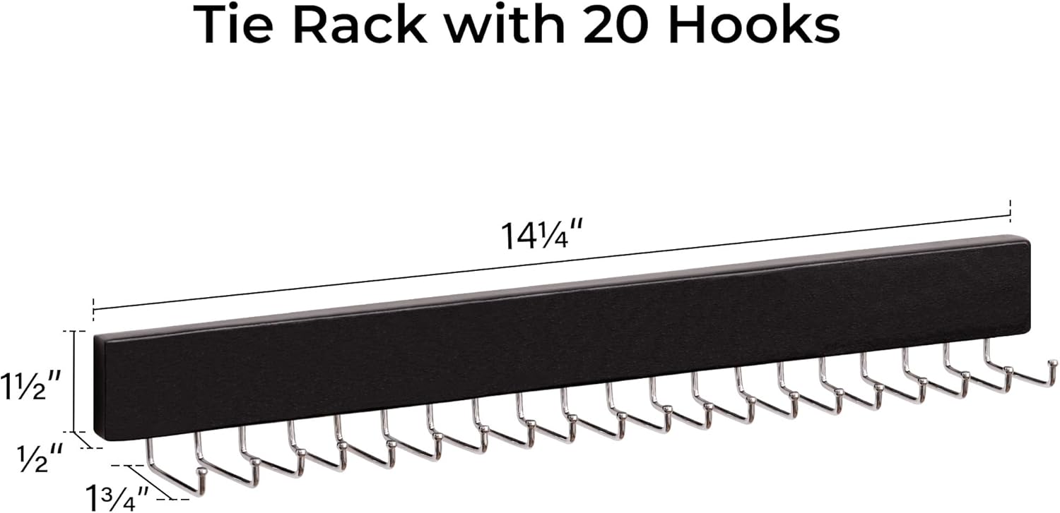 StorageWorks Tie Rack with 20 Hooks 2-Pack Natural Walnut Color and Black