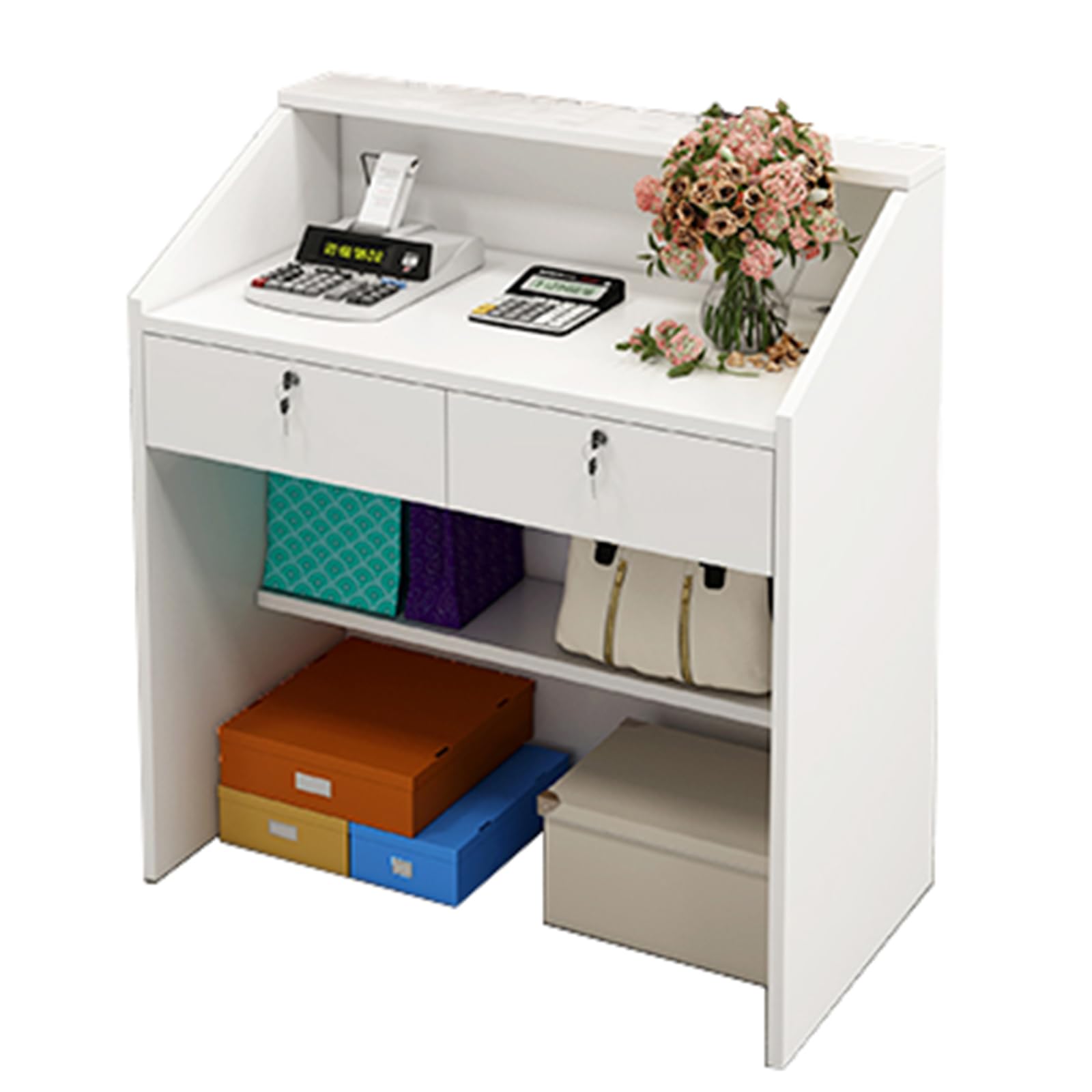 GLX Empfangstresen, Modern, Weiß, 60 x 38 x 92 cm, 2 Schubladen, Für Hotelrezeption, Bekleidungsgeschäft, Büro