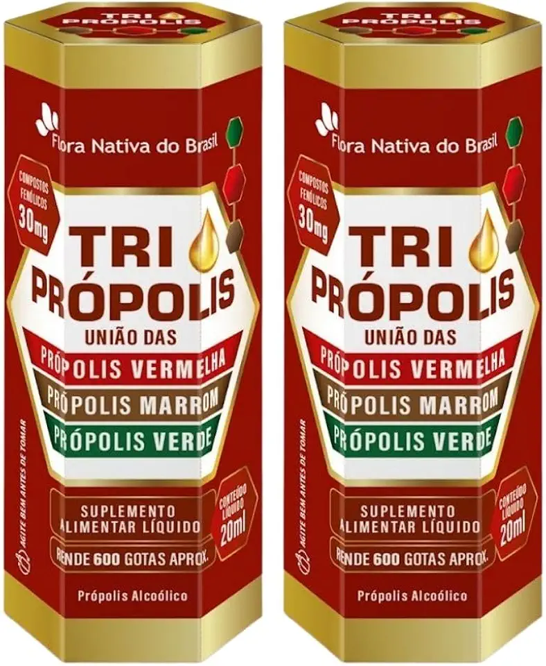 KIT 2X Tri Própolis Em Gotas (Própolis Vermelha, Verde e Marrom) 20ml - Flora Nativa
