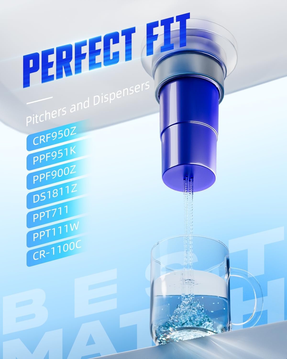 CRF950Z Filter Replacement for Compatible with PUR Water Filter Pitcher and Dispensers, CRF950Z, CRF-950Z, PPF900Z, PPF951K, PPT700W, Adsorb 99% Chlorine, Pack of 6, By DESENRUIS Upgraded Water Filter