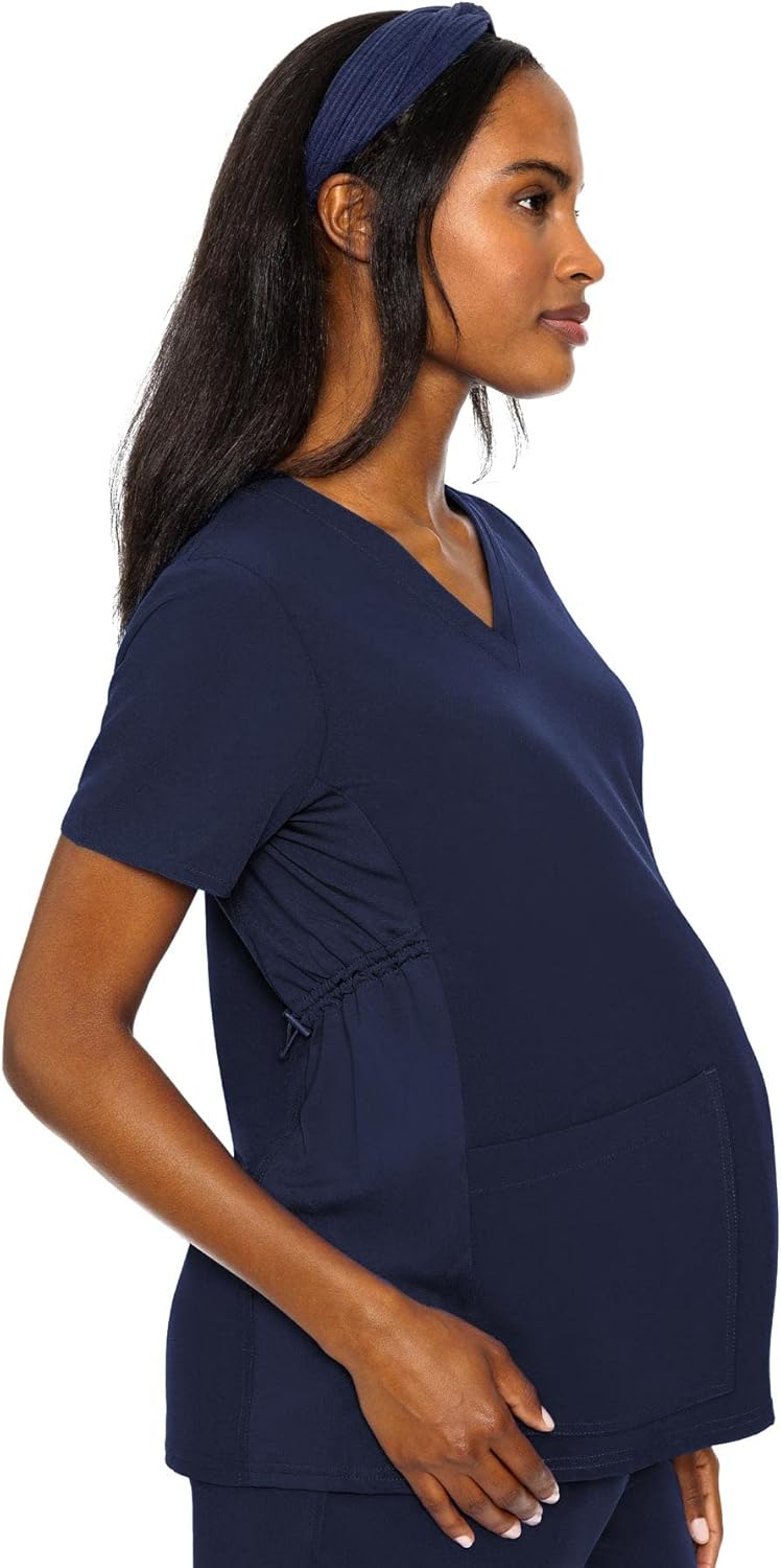 Med Couture Maternity V-Neck Scrub Top – Soft 360° Stretch Pregnancy Scrubs with Adjustable Waist & Pockets – MC8459