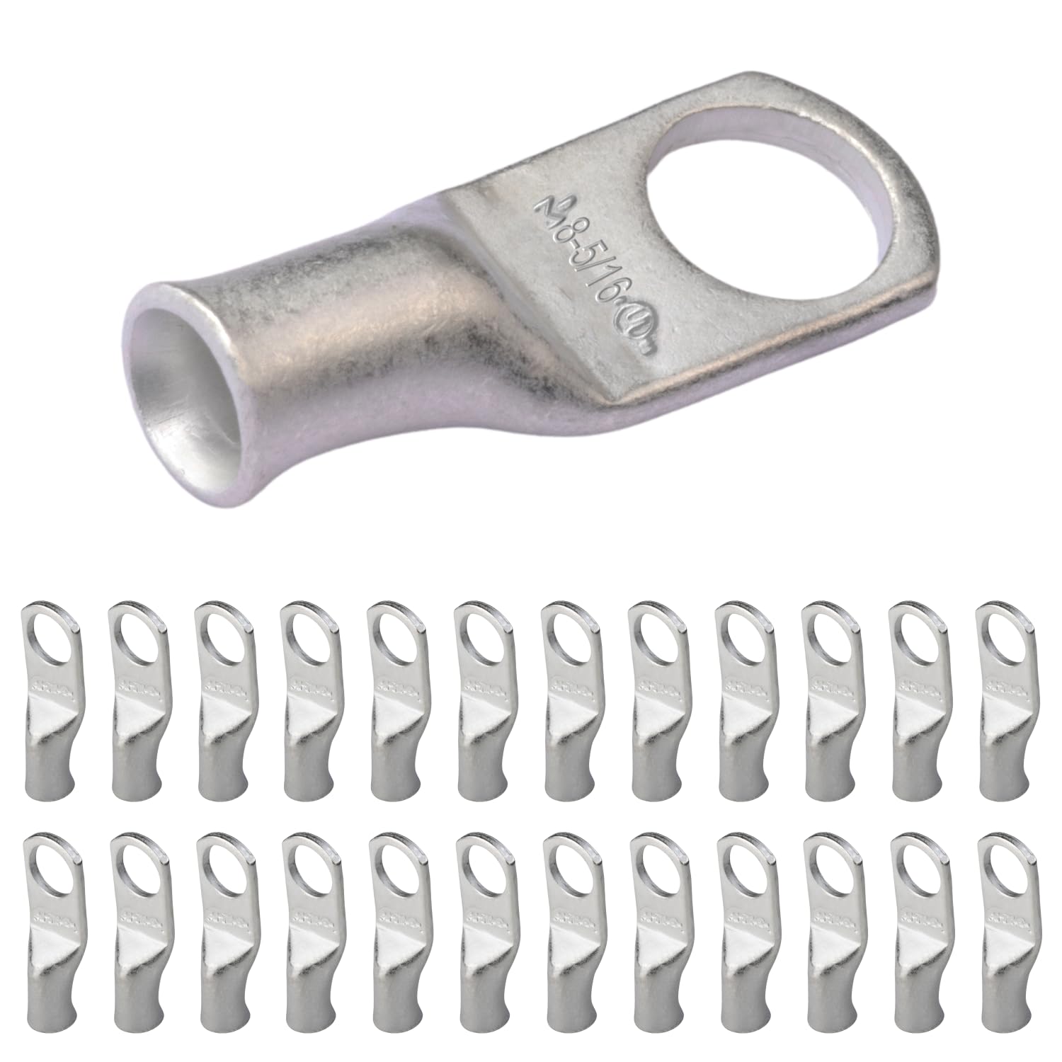 SELTERM 8 AWG (10 mm²) - 5/16" (M8) ⌀ Hole UL Marine Grade Wire Lugs, Battery Cable Ends, Tinned Copper Eyelets, Tubular Ring Terminal Connectors [B6] - 25 Pack — image 1