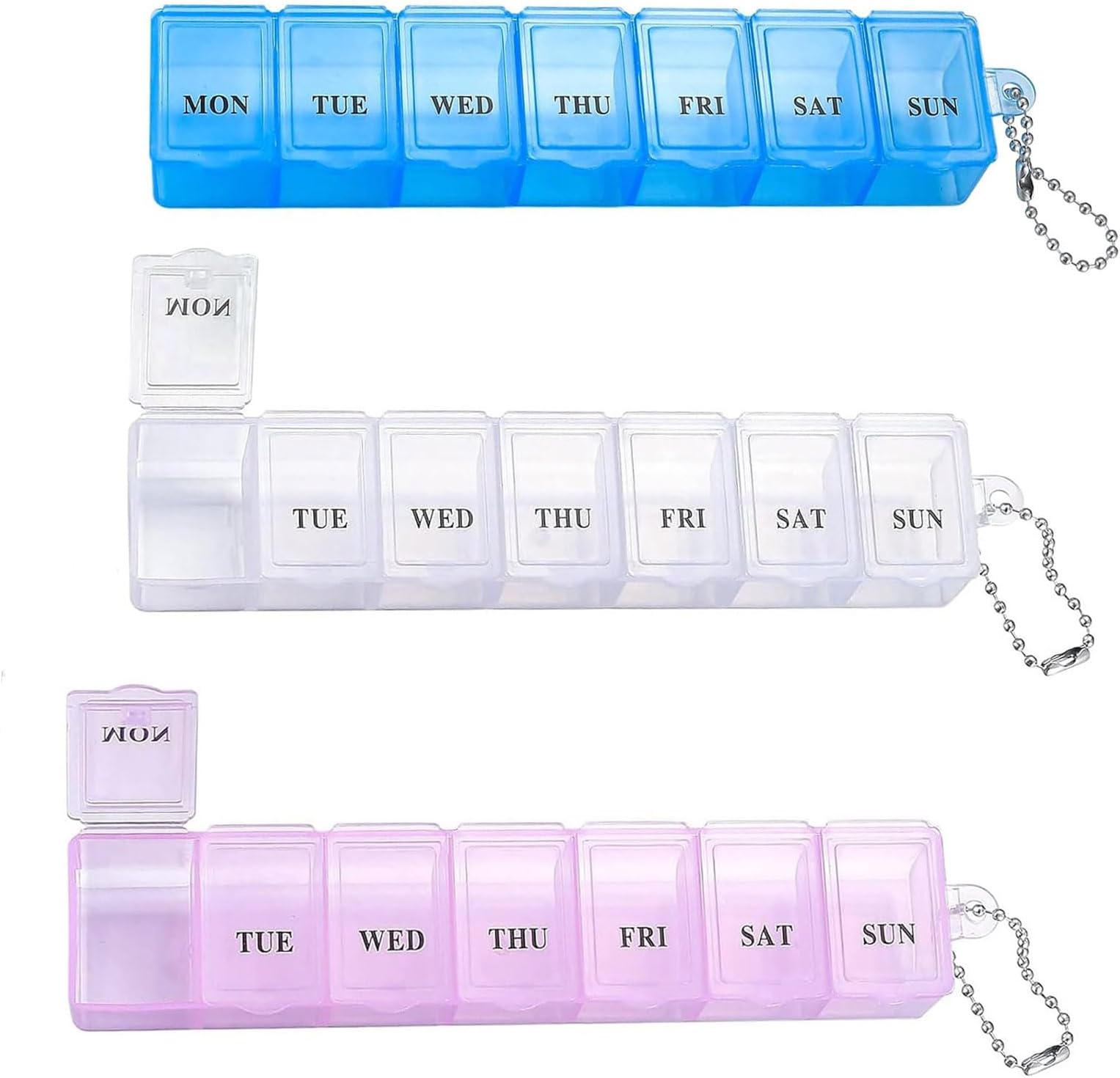 3-Piece Pill Box Organiser, 7-Day Pill Dispenser, Weekly Pill Organiser for Medication, Vitamins, Supplements, Cod Liver Oil