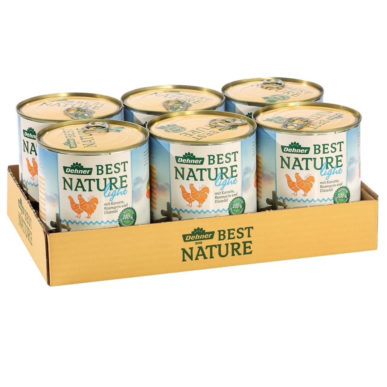 Dehner Best Nature Hundefutter Light, Nassfutter fettreduziert, für übergewichtige Hunde, Huhn / Karotte, 6 x 800 g Dose (4.8 kg)