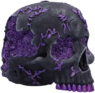 Nemesis Now Rose Geode Skull Figurine 15cm, Black Purple Gothic Crystal Skull Statue, Hand-Painted Resin Glitter Decor Collectible Sculpture