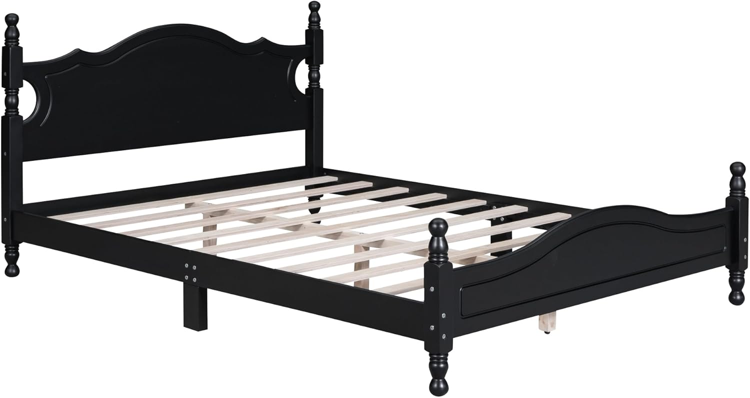 Merax Retro Queen Platform Bed with Headboard, Wood Bed Frame No Box Spring Needed/Easy Assemble, Black