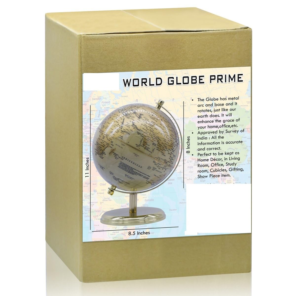 Aadya Crafts Prime Gold World Globe 8 Inch With Metal Arc Gold Metal Base Educational Globe Home Decor World Globe Office Decor Gift Item Show Piece WGPSG8IN 1