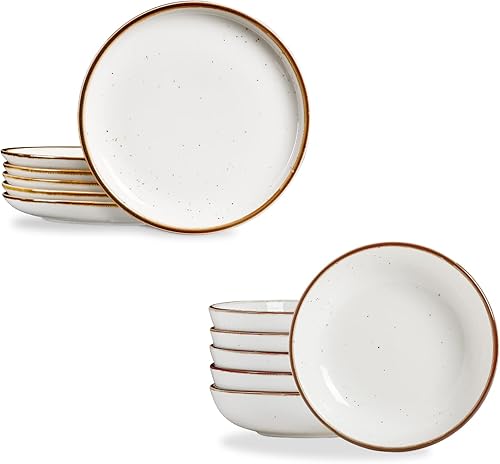 ONEMORE Paquete de platos llanos de 10.5 pulgadas y cuencos de pasta de 30 onzas, aptos para microondas, horno y lavavajillas, color blanco cremoso disponible en Yaxa Costa Rica