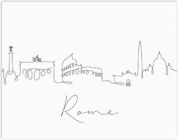 Rome Skyline Pen and Ink Line Drawing Wall Decor | Black and White 14x11 UNFRAMED Modern Minimalist Print | Italian Cityscape Wall Art