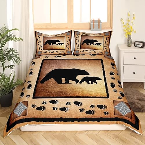 Cute Bear Bedding Set Kids Wild Animal Comforter Cover Set For Boys Teens Nature Wildlife Bear Duvet Cover Breathable Lodge Western Farmhouse Bedspread Cover Bedroom Bedclothes Twin Size #TOP29
