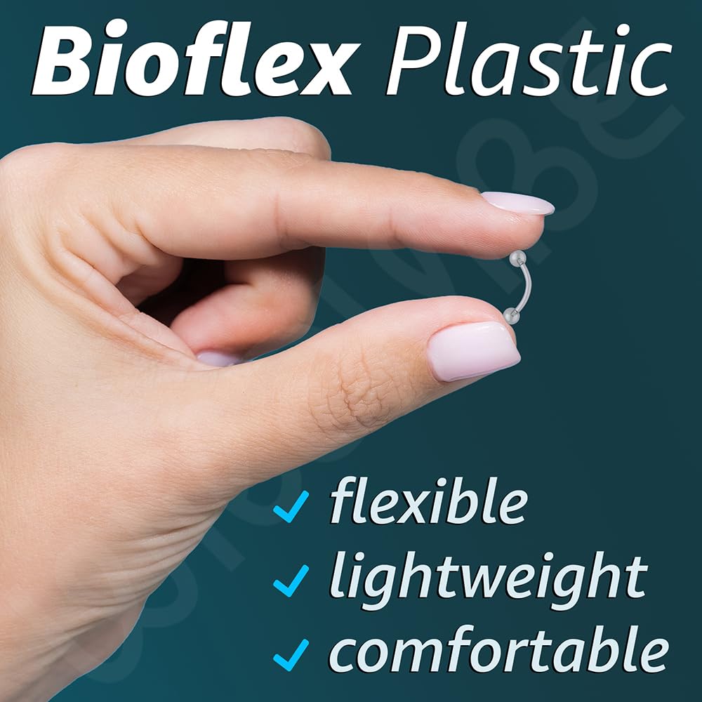 16 g przezroczyste elementy mocujące do piercingu do chirurgii - Bioflex plastikowy przezroczysty kolczyk do brwi zakrzywiony - niewidoczne kolczyki do chrząstki Rook Helix Daith Tragus Conch pionowy