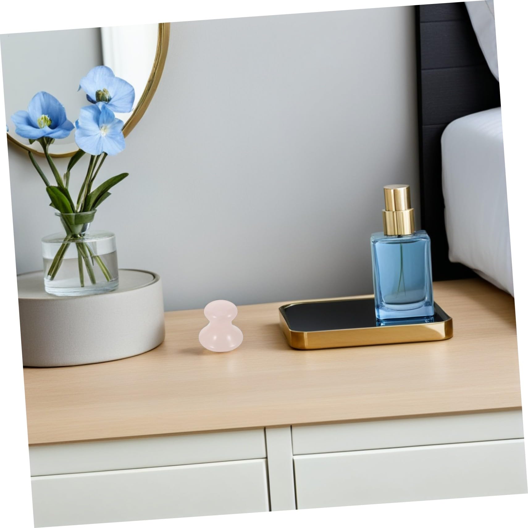 Anneome 3pezzi Rullo di Quarzo Rosa per Massaggio Viso Pietra Naturale Gua Sha per Massaggiatore Facciale Strumento di Cristallo per Viso