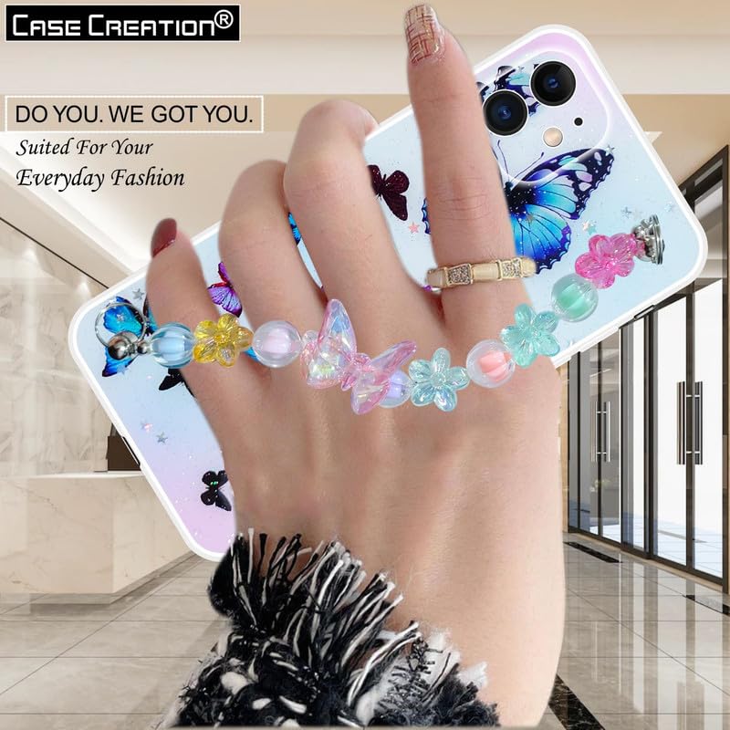 Image of COVERLY for iPhone 12 Pro Butterfly Floral Chain Case,Full Protective Lens Protection 3D Cartoon Glittering Crystal Sparkle-Cute Phone Holder,Girly Aesthetic Soft Phone Cover for Apple iPhone 12 Pro